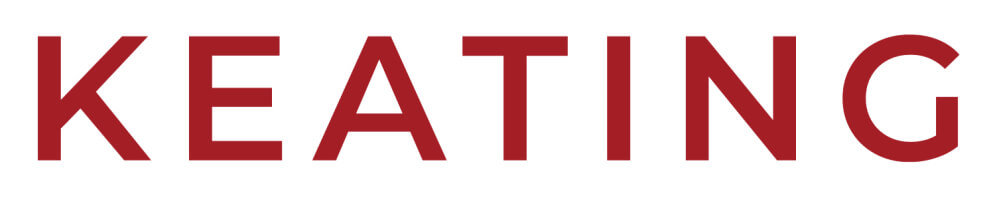 red lettered Keating logo