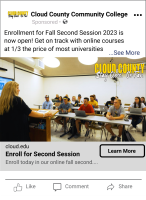 Cloud County Community College Facebook and Instagram ad previews
