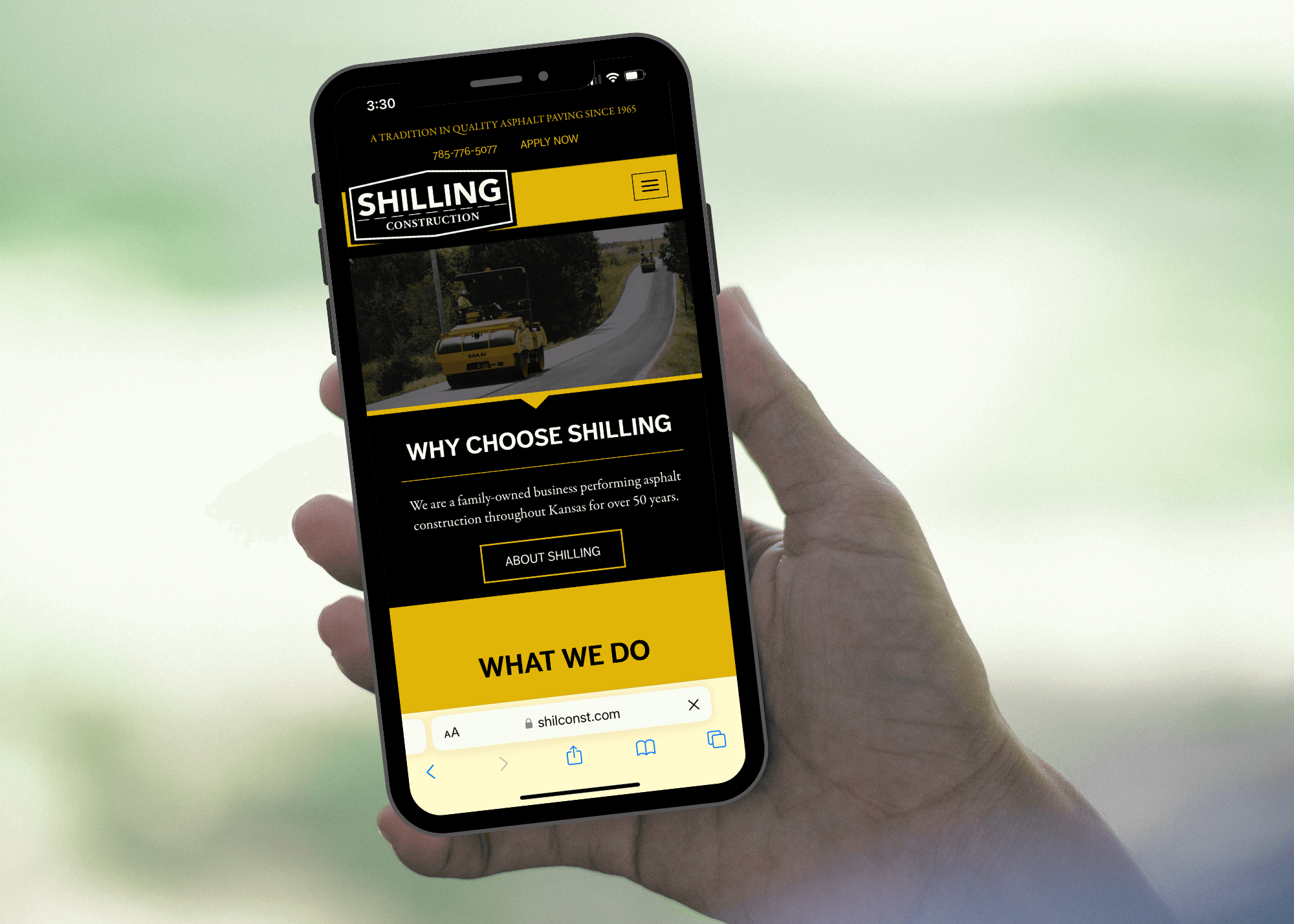 shilling construction website on mobile